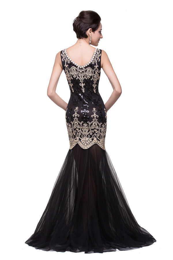 Black Scoop Sweep-length Mermaid Formal Dresses