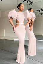 Dark Green Long Mermaid Puff Sleeves Satin Evening Dress