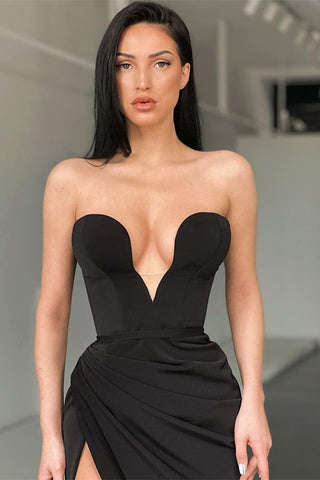 Black Sweetheart Mermaid Long Satin Evening Dress with Split
