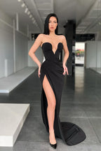 Black Sweetheart Mermaid Long Satin Evening Dress with Split