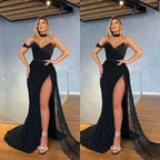Black Long Sweetheart Mermaid Sequins Formal Prom Dress with Slit