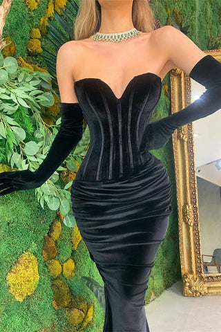Black Sweetheart Velvet Long Mermaid Velvet Evening Dresses