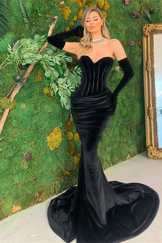 Black Sweetheart Velvet Long Mermaid Velvet Evening Dresses