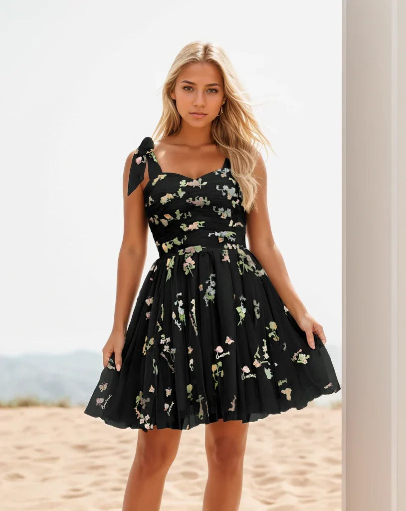 Blume Hoco-Kleid Spaghettiträger Homecoming-Kleid SYH79