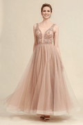 Robe de mariée pour la mère de la mariée en ligne A pailletée et perlée couleur blush