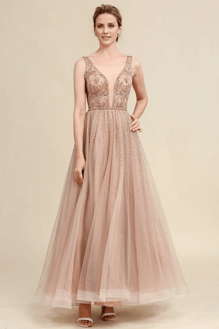 Rosafarbenes, glitzerndes A-Linien-Kleid für die Brautmutter mit Perlen 
