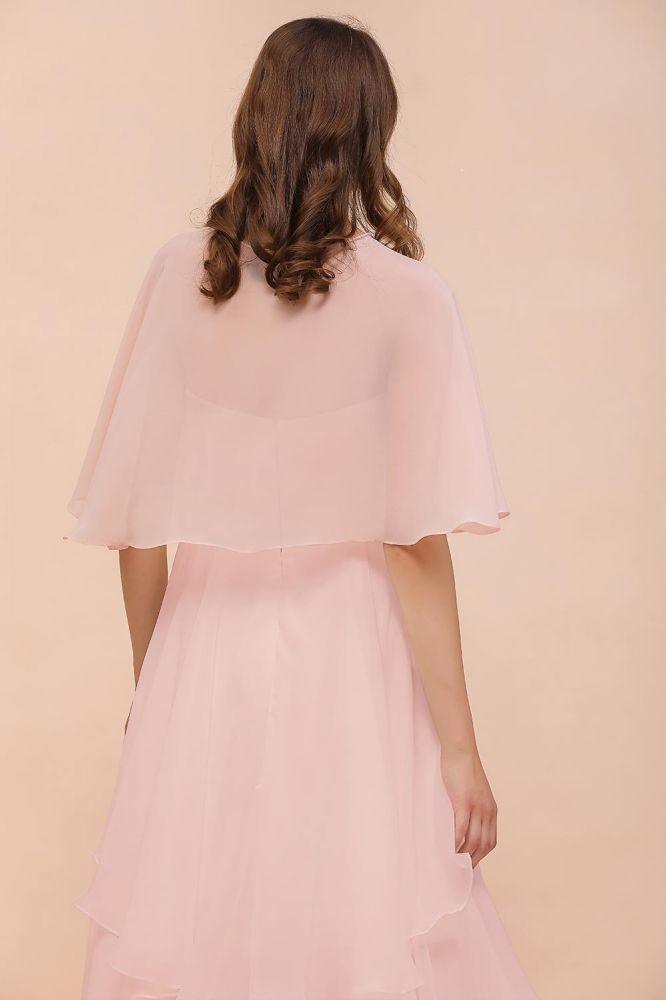 Blushing Pink Bridesmaid Dress Knee Length Simple Chiffon Girls Party Dress with Wraps