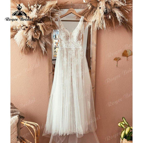 Boheme V-Ausschnitt Spitze Boho Hochzeitskleid rückenfrei 2025 Robe Mariee Civil Vintage Brautkleider für Braut Vestidos de Nova Beach