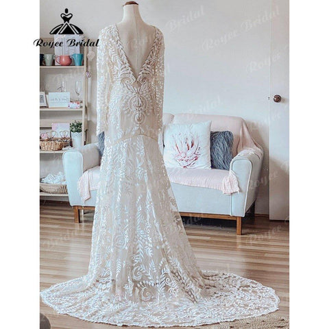 Bohemian Boho Meerjungfrau Spitze Strand Hochzeit Kleid für Frauen 2025 Robe Mariee Chic Braut Hochzeit Kleider Nach Maß hochzeitskleid