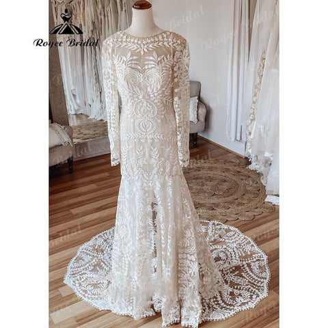 Bohemian Boho Meerjungfrau Spitze Strand Hochzeit Kleid für Frauen 2025 Robe Mariee Chic Braut Hochzeit Kleider Nach Maß hochzeitskleid
