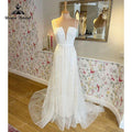 Boho A-Linie Brautkleid Custom für Frauen 2025 Brautkleid Sexy V-Ausschnitt Spaghetti-Trägern Zurück Lace Up Bow Gürtel Spitze Sweep Vestido