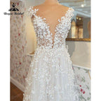 Vestido de noiva estilo boho A-line personalizado para mulheres 2025, sexy, ombro de fora, costas nuas, apliques de renda, vestido de noiva, varredura, vestidos de novia