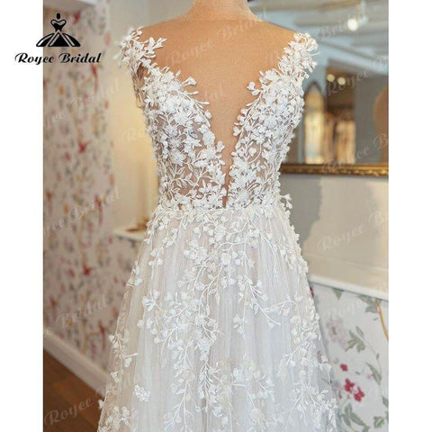 Boho A-Linie Brautkleid Benutzerdefinierte Für Frauen 2025 Sexy Weg Von der Schulter Backless Spitze Appliques Brautkleid Sweep vestidos de novia