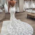 Abito da Sposa Boho con Appliques di Pizzo Modello sirena 2024 Spalline sottili Schienale scollato Abiti da Sposa da Spiaggia Vestido De Noiva