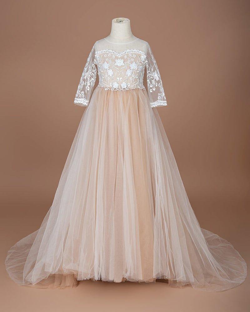 NumberSea - Boho Long Sleeves lace Tulle Flower Girl Dresses