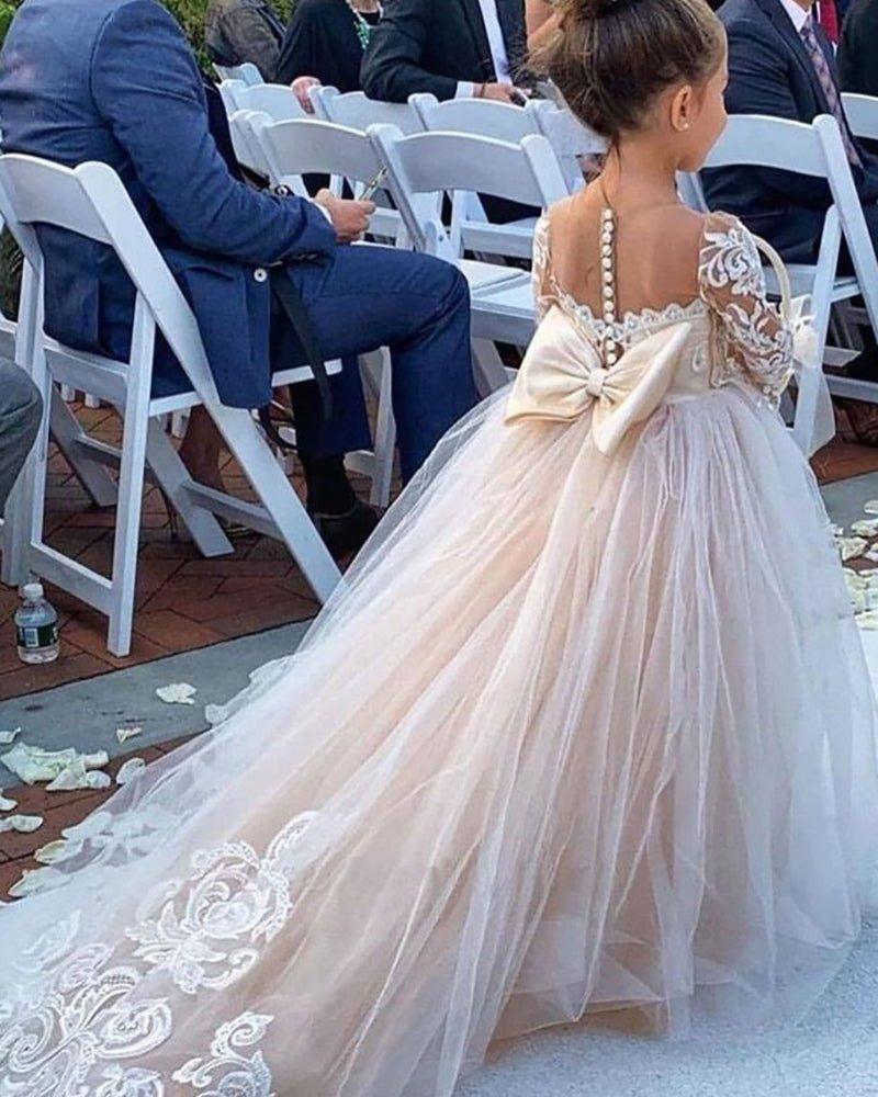 NumberSea - Boho Long Sleeves lace Tulle Flower Girl Dresses
