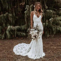 Boho Meerjungfrau V-Ausschnitt Spaghettiträger Brautkleid Gericht Zug Brautkleid Spitze Rückenfreies Kleid Für Frauen vestidos de novia 