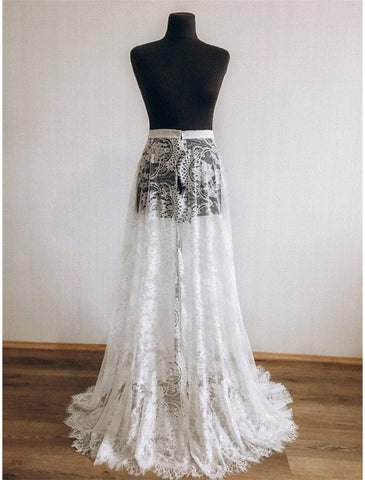 Boho Brautkleider A-Linie Separates Separates Sweep / Brush Train Lace OverSkirts Brautkleider mit Applikationen Volltonfarbe