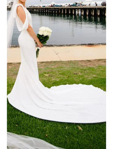 Boho Brautkleider Meerjungfrau Eine Schulter Ärmellos Hofschleppe Stretch Stoff Brautkleider Mit Schleife(n)