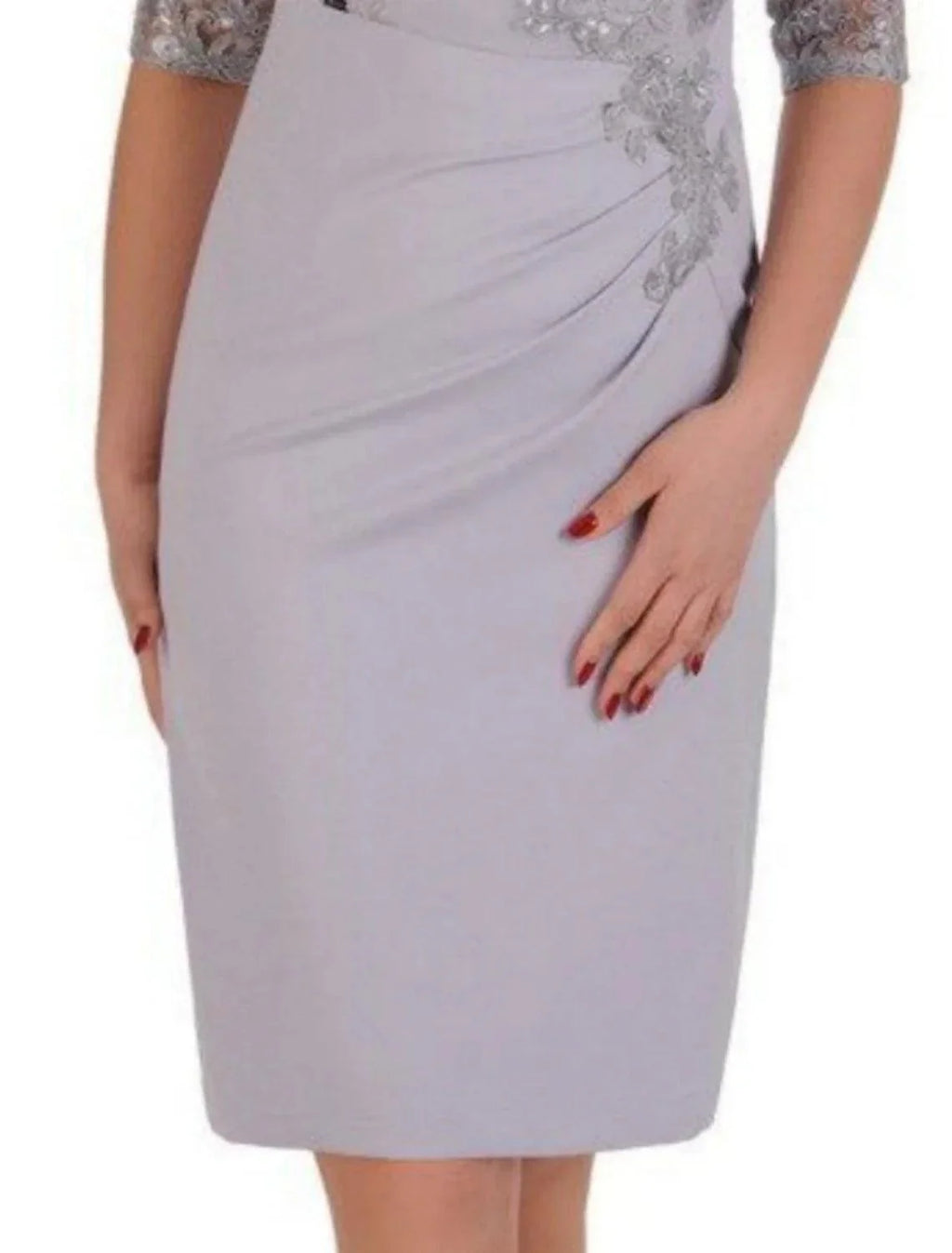 Etuikleid/Säulenkleid für die Brautmutter, Hochzeitsgast, Party, elegant, U-Ausschnitt, knielang, Chiffon, Spitze, halbe Ärmel mit Pailletten