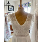 Brautkleid Bohemian Lace Bodice Chiffon V Neck Wedding Gown for Bride 2024 Boho Wedding Dress with Short Sleeve suknia slubna