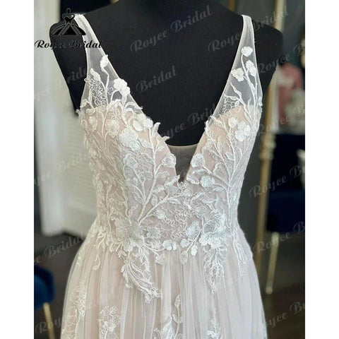 Brautkleid Civil Lace Floral Tank V-Ausschnitt Blush Pink Boho Frauen Hochzeitskleid 2024 Brautkleid Backless Vestido de Noiva Elegant 