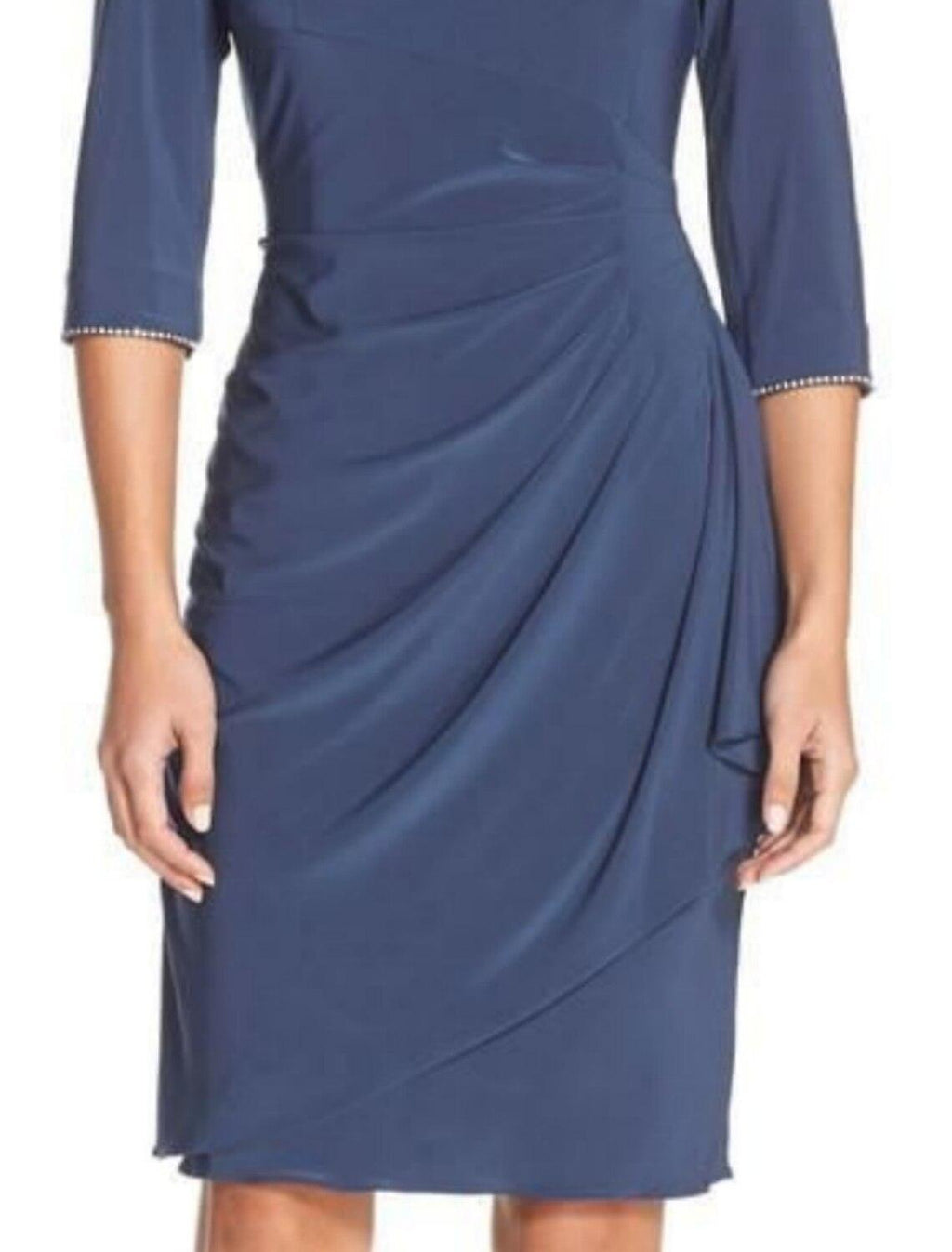 Vestido tubinho/coluna para mãe da noiva, convidada de casamento, simples, elegante, decote redondo, curto/mini, chiffon, manga 3/4, franzido