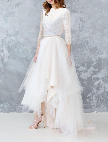 Brautparty Kleine weiße Kleider Brautkleider A-Linie Separates Separates Asymmetrische Satin-Brautröcke Brautkleider mit Volltonfarbe