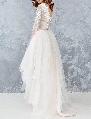 Brautparty Kleine weiße Kleider Brautkleider A-Linie Separates Separates Asymmetrische Satin-Brautröcke Brautkleider mit Volltonfarbe