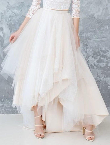 Brautparty Kleine weiße Kleider Brautkleider A-Linie Separates Separates Asymmetrische Satin-Brautröcke Brautkleider mit Volltonfarbe