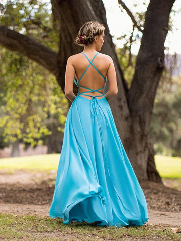 Brautjungfernkleid, gerades Chiffon, bodenlanges Ballkleid mit Cut-out am Rücken