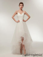Copy of Copy of Popular white v-neck spaghetti strap lace up back tulle pretty wedding dress .DB0097