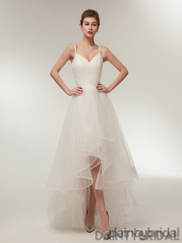 Copy of Copy of Popular white v-neck spaghetti strap lace up back tulle pretty wedding dress .DB0097
