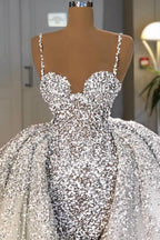 Vestido de Noiva Mermaid Brilhante e Comprido Com Decote Sweetheart, Lantejoulas e Cauda Com Babados