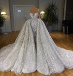 Vestido de Noiva Mermaid Brilhante e Comprido Com Decote Sweetheart, Lantejoulas e Cauda Com Babados