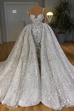 Vestido de Noiva Mermaid Brilhante e Comprido Com Decote Sweetheart, Lantejoulas e Cauda Com Babados