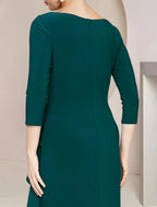 Sheath / Column Mother of the Bride Dress Wedding Guest Elegant Scoop Neck Ankle Length Stretch Chiffon 3/4 Length Sleeve with Crystals Ruffles Split Front