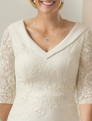 Reife bescheidene Herbst Brautkleider Mantel / Spalte V-Ausschnitt Halbarm bodenlangen Chiffon Brautkleider mit Applikationen Volltonfarbe