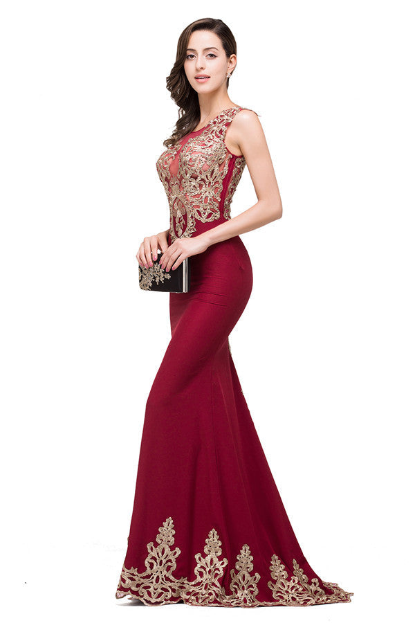 Burgundy Crew Sweep-length Mermaid Formal Dresses