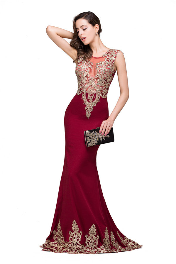 Burgundy Crew Sweep-length Mermaid Formal Dresses