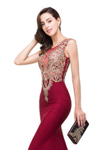Burgundy Crew Sweep-length Mermaid Formal Dresses