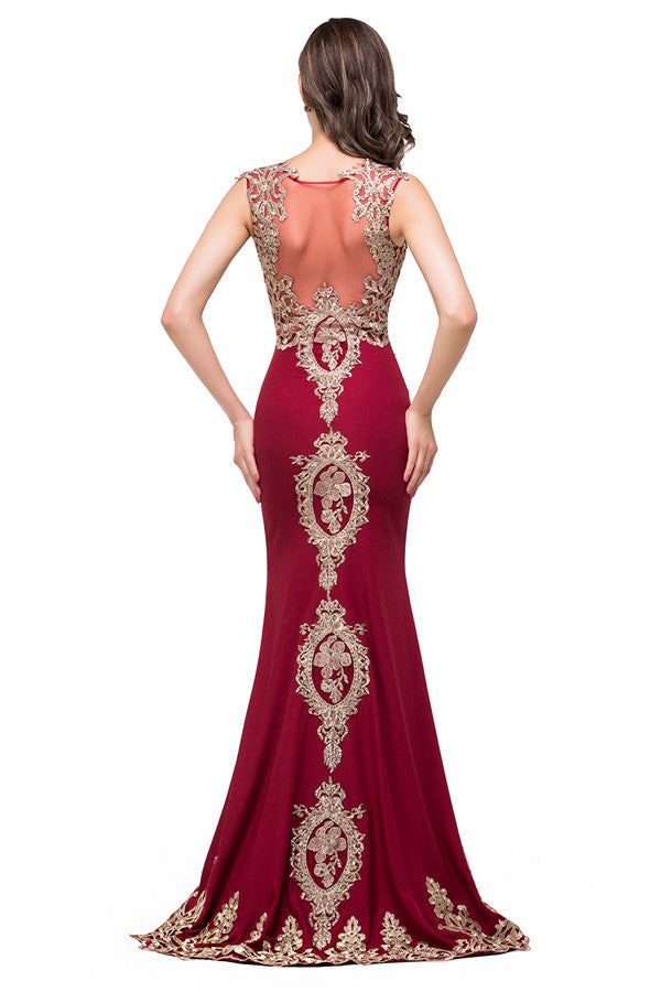 Burgundy Crew Sweep-length Mermaid Formal Dresses
