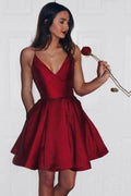 Vestido de Fiesta para el Baile de Bienvenida con Tiras de Espagueti Sencillas y Lindas en Color Borgoña PG125