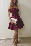 Robe de bal élégante bordeaux asymétrique courte pour remise de diplôme et homecoming PD123