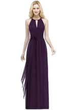 Burgundy Halter A-line Floor Length Bridesmaid Dresses with Bow Sash