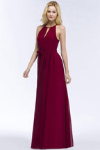 Burgundy Halter A-line Floor Length Bridesmaid Dresses with Bow Sash