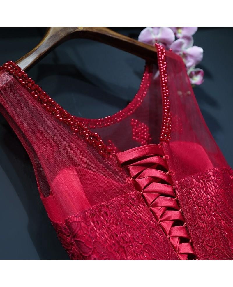 Vestido de festa comprido sereia cor vinho com renda e sem mangas PG690