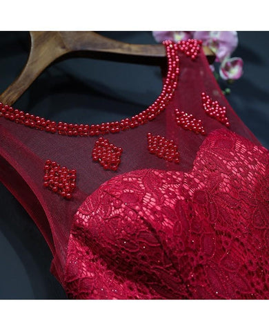 Mermaid Burgundy Long Prom Dress With Lace Sleeveless  PG690