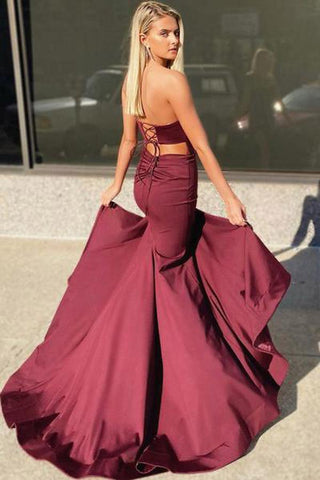 Burgunderrotes Meerjungfrau-Ballkleid mit Korsettrücken PSK160