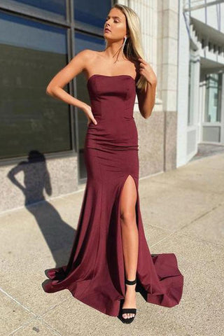 Burgunderrotes Meerjungfrau-Ballkleid mit Korsettrücken PSK160